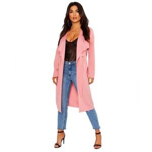 NWT BooHoo Blush Pink Duster Belted Midi Cardigan